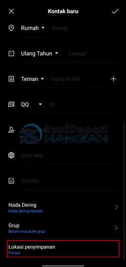 Pilih Penyimpanan Kontak