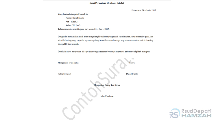 Surat Pernyataan Tidak Mengulangi Kesalahan Untuk Murid 2