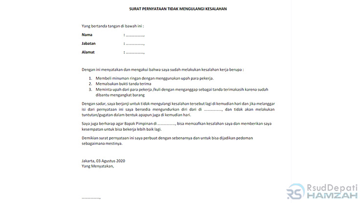 Surat Pernyataan Tidak Mengulangi Kesalahan di Perusahaan 2