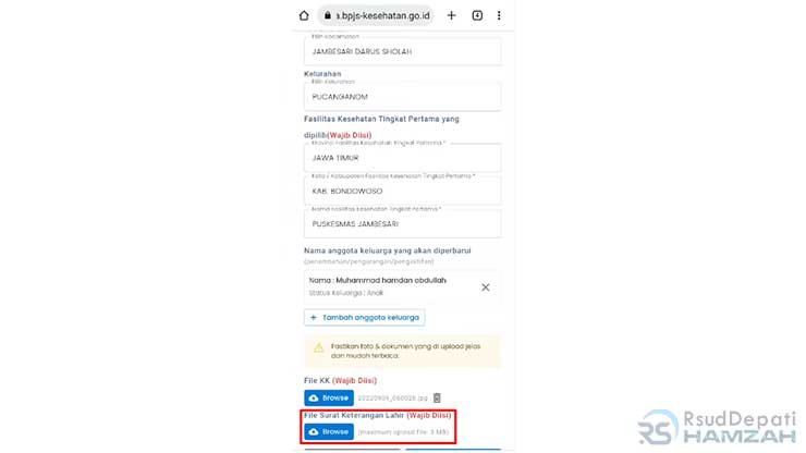 Upload Foto Surat Keterangan Lahir