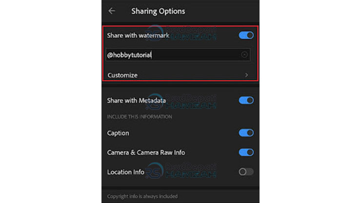 Aktifkan Share with Watermark