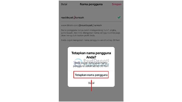 Konfirmasi Ganti Username TikTok