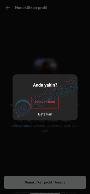Konfirmasi Hapus Akun Threads