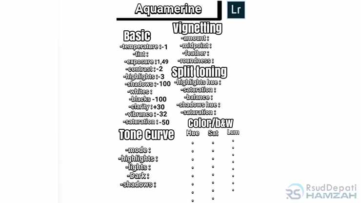 Rumus Lightroom Aquamarine
