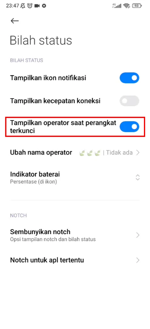 Aktifkan Opsi Tampil Nama Operator