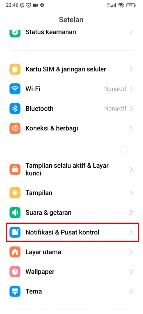 Pilih Menu Notifikasi & Bar Status