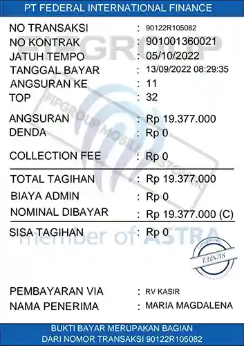 nomor kontrak angsuran motor